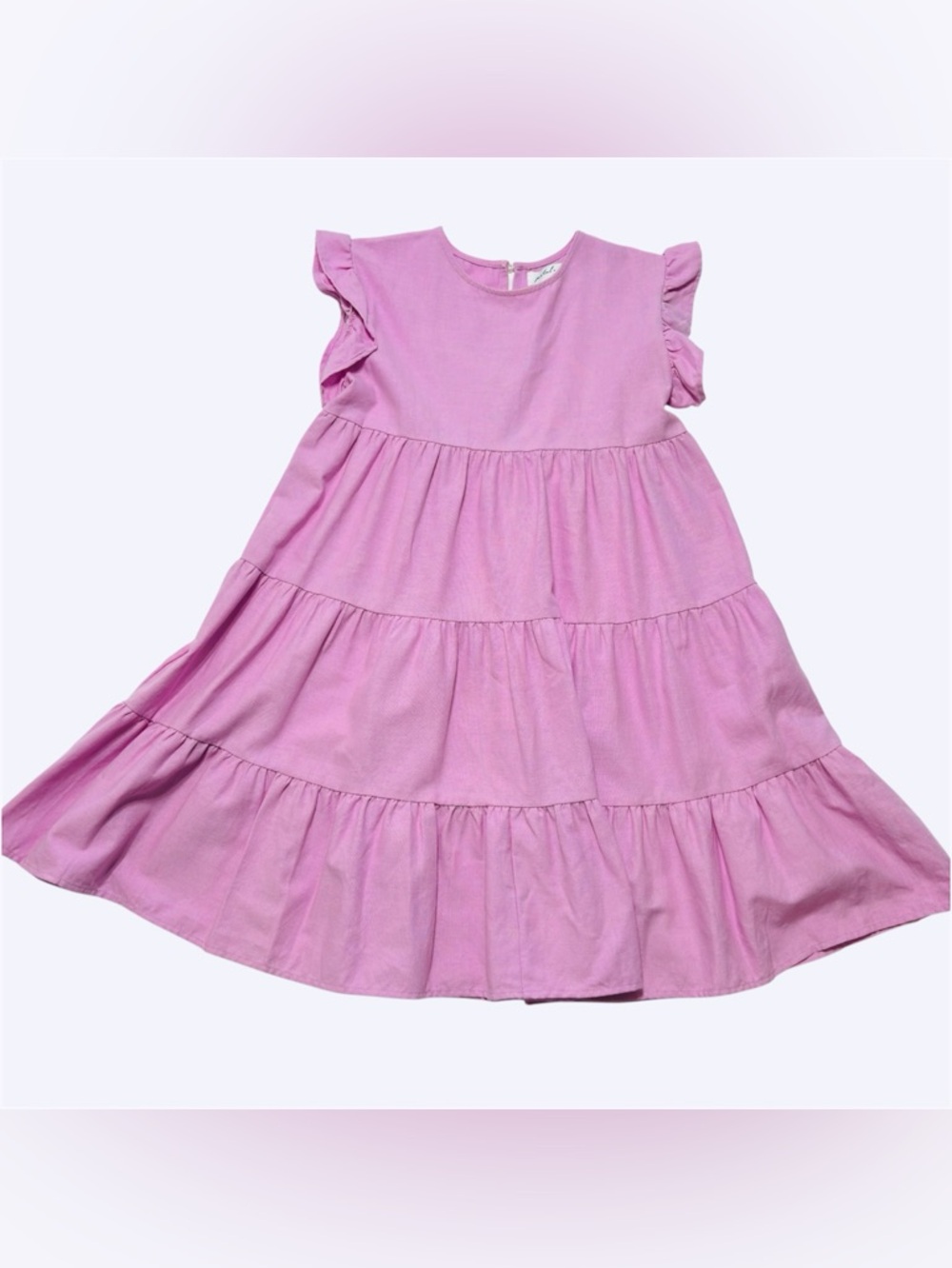 Petal & Pup Ruffle Sleeve Tiered Cotton/Linen Lilac Babydoll Mini Dress Size 2 - Picture 3 of 10
